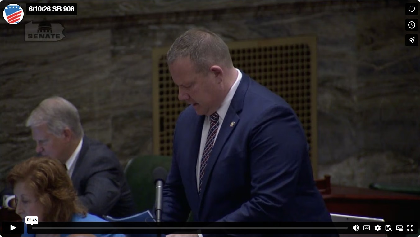 Screen shot of the vimeo video on Sen. Martin's remarks to SB908